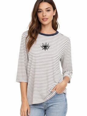torrid cream & black Striped Long Sleeve Top with Eye Graphic. NWT